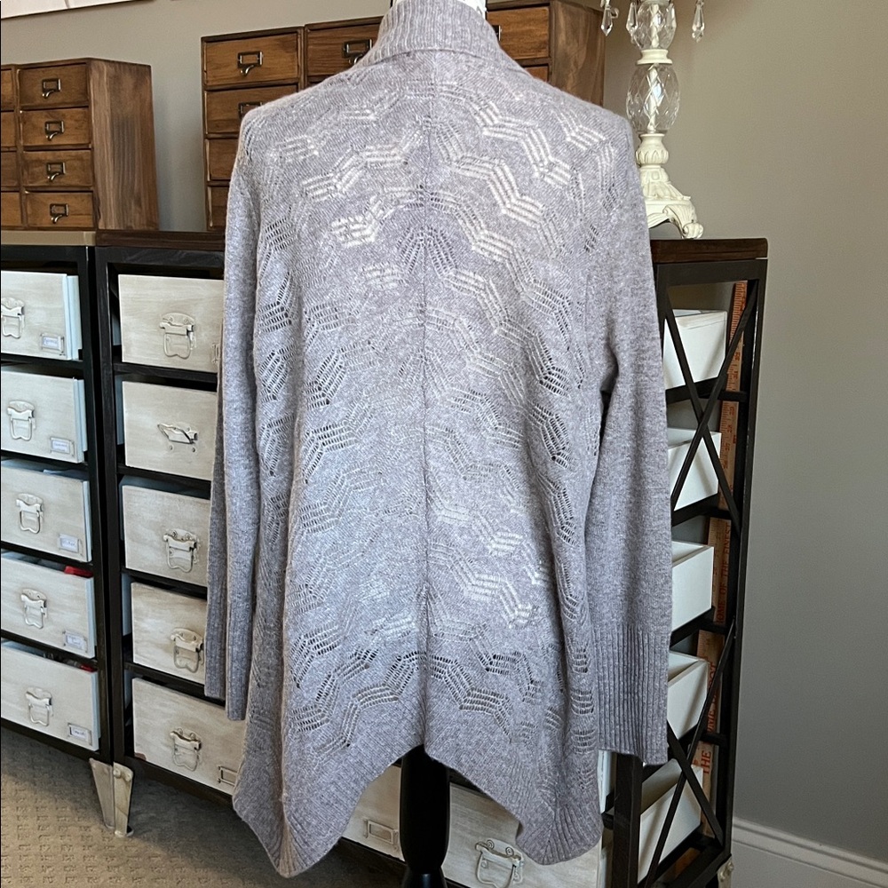 NEW Garnet Hill Gray Pointelle Cashmere Open Front Cardigan Sweater XL - Picture 3 of 10
